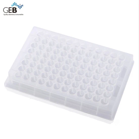 GEB 350ul Blue Low Retention Preesterilized U-shaped Bottom Round 96 Well Cell Deep Well Plate Polipropileno transparente Consumibles de laboratorio de biología médica